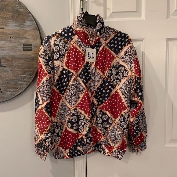 Vintage EJE Silk Patchwork Zip Up Jacket sz M NWT - Picture 1 of 6